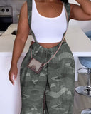 Camouflage Print Wide Leg Suspender Jumpsuit