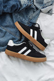 Black Striped Lace-up Flat Sneakers