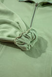 Smoke Green Fleece Lined Half Zipper Kangaroo Pockets Loose Hoodie