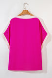 Rose Red Oversized Color Block Boat Neck Tunic Blouse