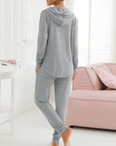 2 Piece Open Front Long Sleeve Hooded Top Drawstring Cuffed Pants Lounge Outfit Tracksuit Set