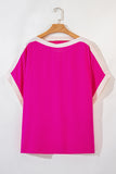 Rose Red Oversized Color Block Boat Neck Tunic Blouse