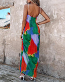 Colorblock Tie Dye Print Pleated Cami Maxi Dress