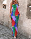 Colorblock Tie Dye Print Pleated Cami Maxi Dress