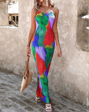 Colorblock Tie Dye Print Pleated Cami Maxi Dress