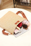 Oatmeal Straw Woven Single Button Crossbody Bag