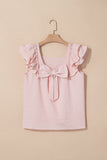 Gossamer Pink Textured Bow Knot Frilled Butterfly Sleeve Blouse