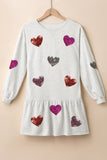 White Shiny Heart-shape Ruffled Knit Mini Dress