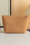 Camel Textured Woven Pattern Zipper Cosmetic Bag