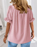 Off Shoulder Frill Hem Ruched Shirred Top