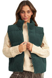 Jungle Green Corduroy Stand Neck Zipped Puffer Vest