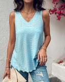 V Neck Sleeveless Thick Strap Hollow out Knit Tank Casual Top