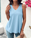 V Neck Sleeveless Thick Strap Hollow out Knit Tank Casual Top