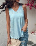 V Neck Sleeveless Thick Strap Hollow out Knit Tank Casual Top