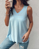 V Neck Sleeveless Thick Strap Hollow out Knit Tank Casual Top