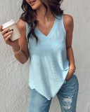 V Neck Sleeveless Thick Strap Hollow out Knit Tank Casual Top