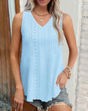 V Neck Sleeveless Thick Strap Hollow out Knit Tank Causal Top