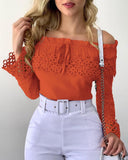 Off Shoulder Guipure Lace Frill Hem Drawstring Top