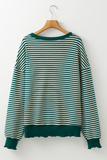 Green Stripe Chenille LUCKY Patched Pattern St Patrick Long Sleeve Top