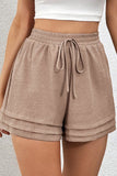 Straw Yellow Textured Tiered Edge High Waist Casual Shorts