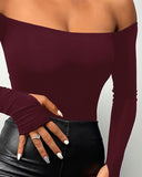 Off Shoulder Long Sleeve Skinny Casual Top