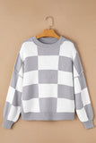 Gray Checkered Bishop Sleeve Sweater