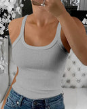 3 Pieces Scoop Neck Spaghetti Strap Ribbed Top Casual Sleeveless Slim Fit Tank