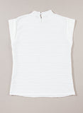 White Wavy Textured Mock Neck Cap Sleeve Top