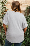 Light Grey Lace Insert Waffle Ruffle Short Sleeve Plus Size Top