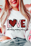 White Valentine LOVE Heart Shape Crew Neck Graphic Tee