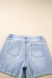 Beau Blue Folded Edge High Waist Plus Size Denim Shorts