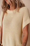 Oatmeal Solid Color Batwing Short Sleeve Round Neck Knit T Shirt