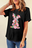 Black Floral Rabbit Graphic Easter Fashion Tee
