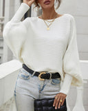 Long Batwing Sleeve Oversized Sweater Casual Crewneck Loose Ribbed Knit Pullover Tops