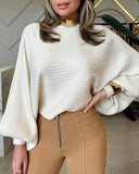 Long Batwing Sleeve Oversized Sweater Casual Crewneck Loose Ribbed Knit Pullover Tops