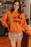 Russet Orange Thanksgiving Tinsel Drop Shoulder Crew Neck Sweater