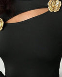 3D Flower Decor Long Sleeve Hollow Out T Shirt Casual Slim Fit Top