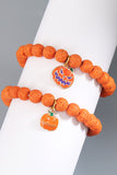 Orange Halloween Pumpkin Face Pendant Beaded Elastic Bracelet