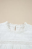 White Lace Neckline Flutter Sleeve Eyelets Blouse