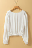 White Twisted Elastic Hem V Neck Crop Blouse