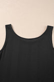 Black Solid Color Ribbed Ruffle Tank Top and Pants Set