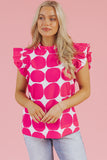 Rose Bubblegum Pattern Frilled Collar Flutter Sleeve Top