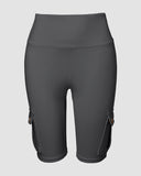 Tummy Control Butt Lifting Active Shorts High Waist Flap Pocket Workout Bermuda Cargo Running Shorts