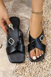 Black Criss Cross Rhinestone Buckle Decor Square Toe Slippers