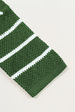 Green Stripe Henley Buttoned Placket Drop Shoulder Bracelet Sleeve Knit Sweater Tee
