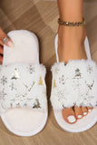White Christmas Fashion Printed Open Toe Plush Slippers