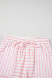Pink Stripe Knitted Short Sleeve Top and Drawstring Shorts Set