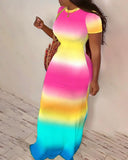 Ombre Short Sleeve Casual Maxi Dress