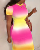 Ombre Short Sleeve Casual Maxi Dress