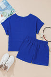 Sky Blue Jacquard Textured Buttoned Tee and Shorts Set